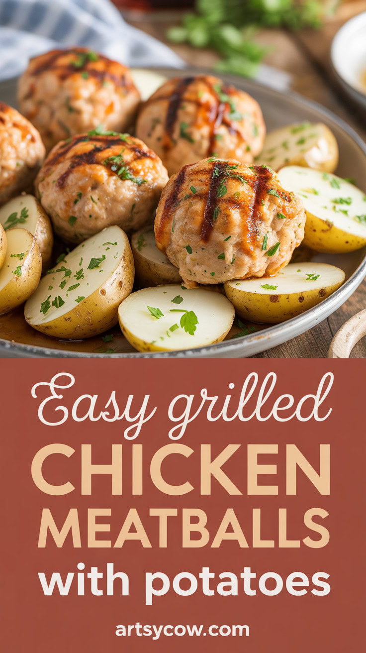 Easy Grilled BBQ Chicken Meatballs with Potatoes - pin-1-Easy Grilled BBQ Chicken Meatballs with Potatoes-2
