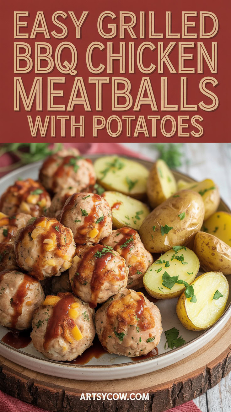 Easy Grilled BBQ Chicken Meatballs with Potatoes - pin-1-Easy Grilled BBQ Chicken Meatballs with Potatoes-3-1