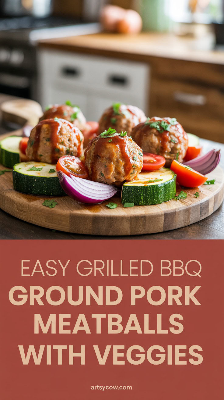 Easy Grilled BBQ Ground Pork Meatballs with Veggies - pin-1-Easy Grilled BBQ Ground Pork Meatballs with Veggies-1-3