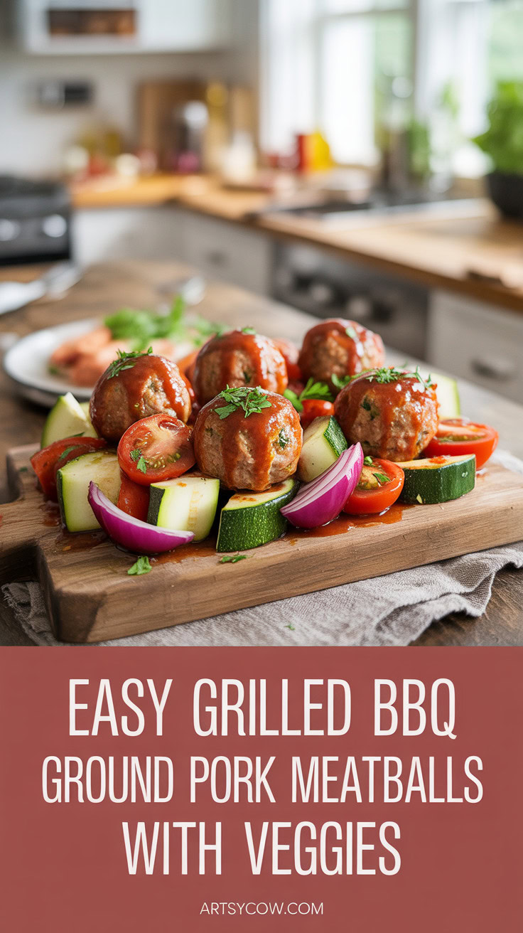 Easy Grilled BBQ Ground Pork Meatballs with Veggies - pin-1-Easy Grilled BBQ Ground Pork Meatballs with Veggies-2-1