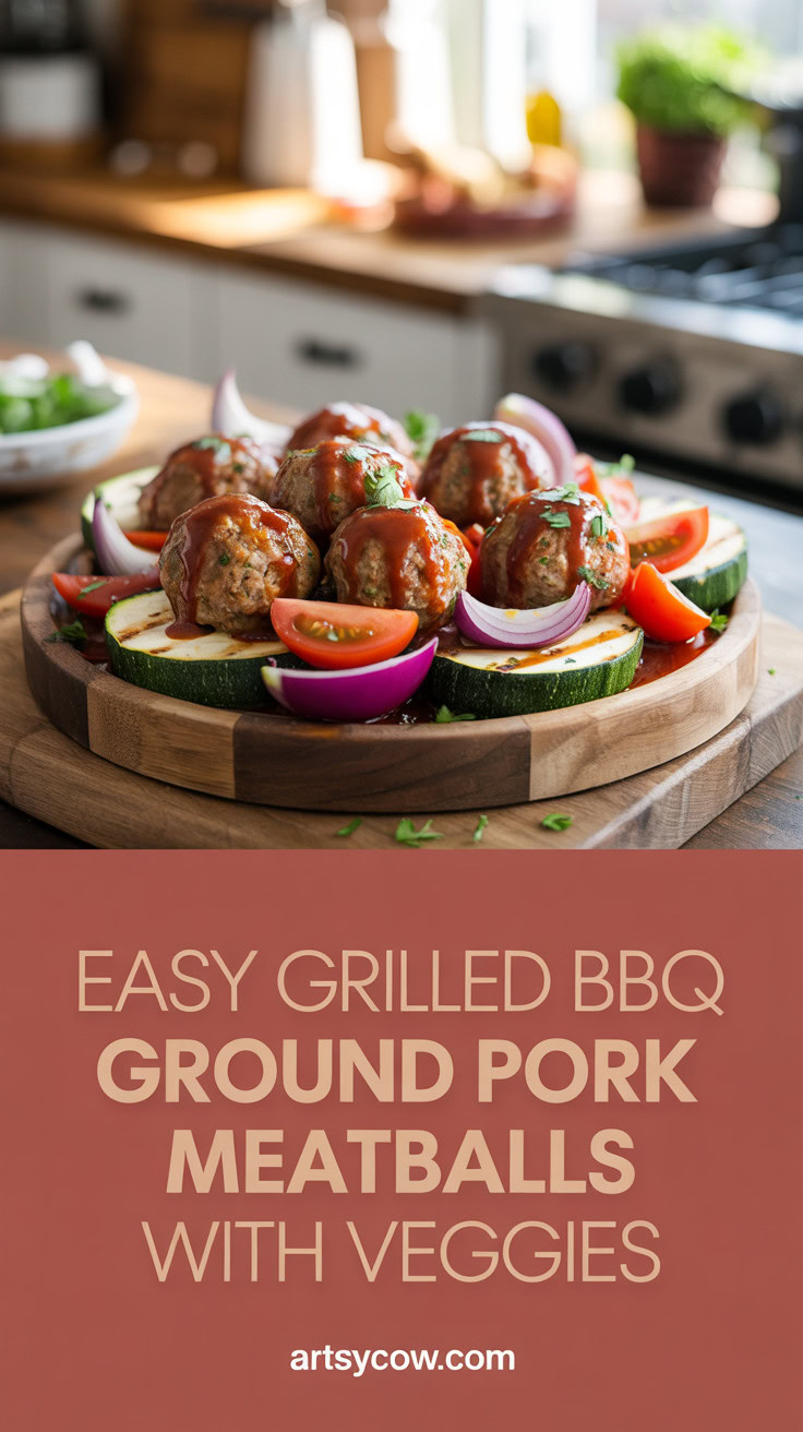 Easy Grilled BBQ Ground Pork Meatballs with Veggies - pin-1-Easy Grilled BBQ Ground Pork Meatballs with Veggies-3-2
