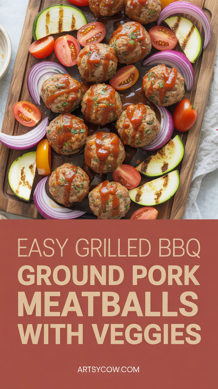 Easy Grilled BBQ Ground Pork Meatballs with Veggies - pin-1-Easy Grilled BBQ Ground Pork Meatballs with Veggies-4-2