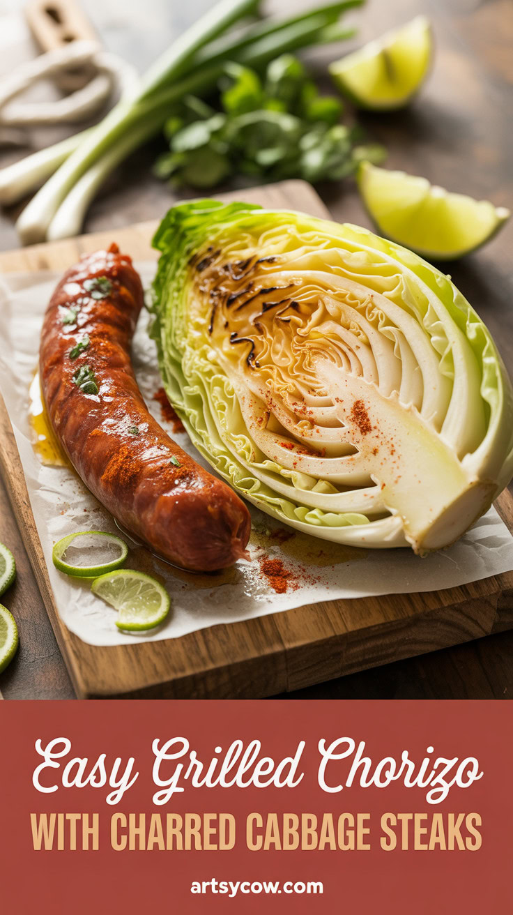 Easy Grilled Chorizo with Charred Cabbage Steaks - pin-1-Easy Grilled Chorizo with Charred Cabbage Steaks-1-2