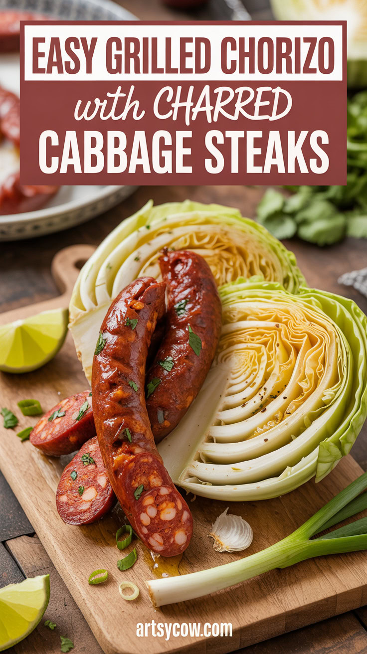 Easy Grilled Chorizo with Charred Cabbage Steaks - pin-1-Easy Grilled Chorizo with Charred Cabbage Steaks-2
