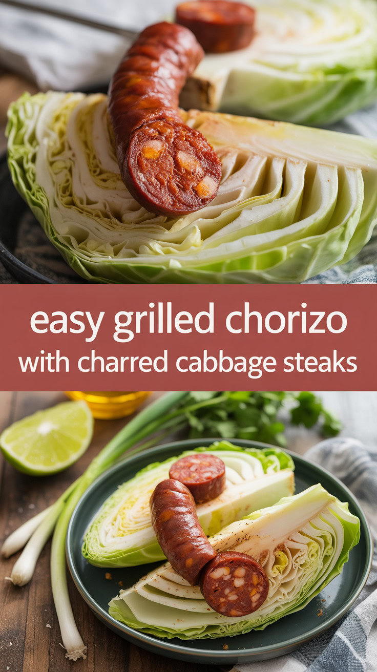Easy Grilled Chorizo with Charred Cabbage Steaks - pin-1-Easy Grilled Chorizo with Charred Cabbage Steaks-3-1