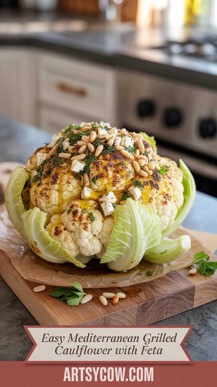 Easy Mediterranean Grilled Cauliflower with Feta - pin-1-Easy Mediterranean Grilled Cauliflower with Feta-4