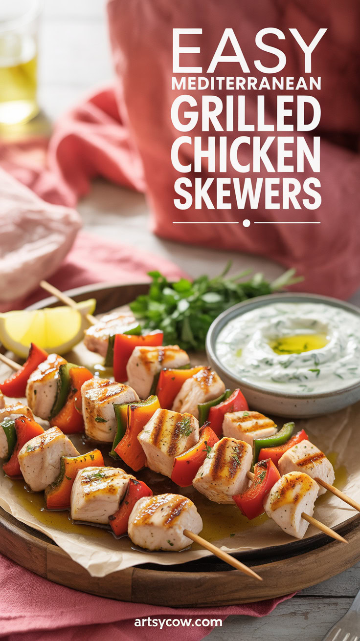 Easy Mediterranean Grilled Chicken Skewers - pin-1-Easy Mediterranean Grilled Chicken Skewers-11