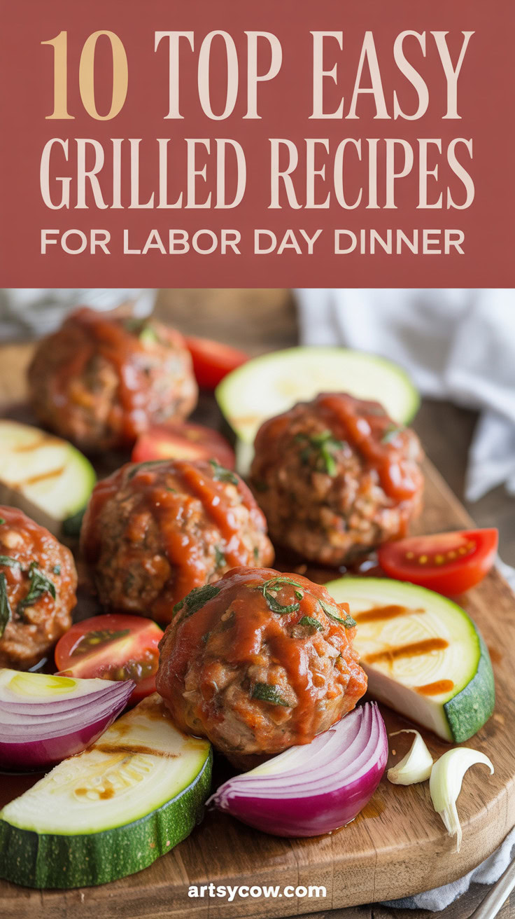 Top Easy Grilled Recipes For Labor Day Dinner - pin-2-Easy Grilled BBQ Ground Pork Meatballs with Veggies-1