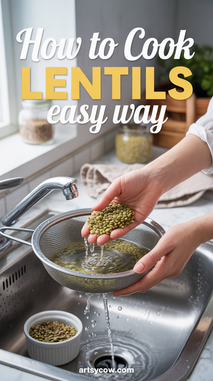 How To Cook Lentils Easy Way - pin-1-with-title-Rinse the lentils first.-4-2
