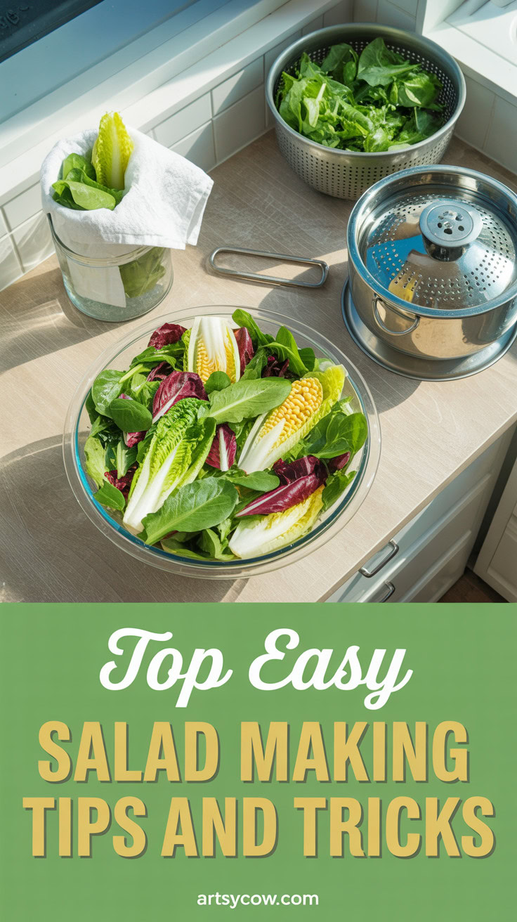 Top Easy Salad Making Tips and Tricks - pin-1-with-title-Start with crisp greens.-4
