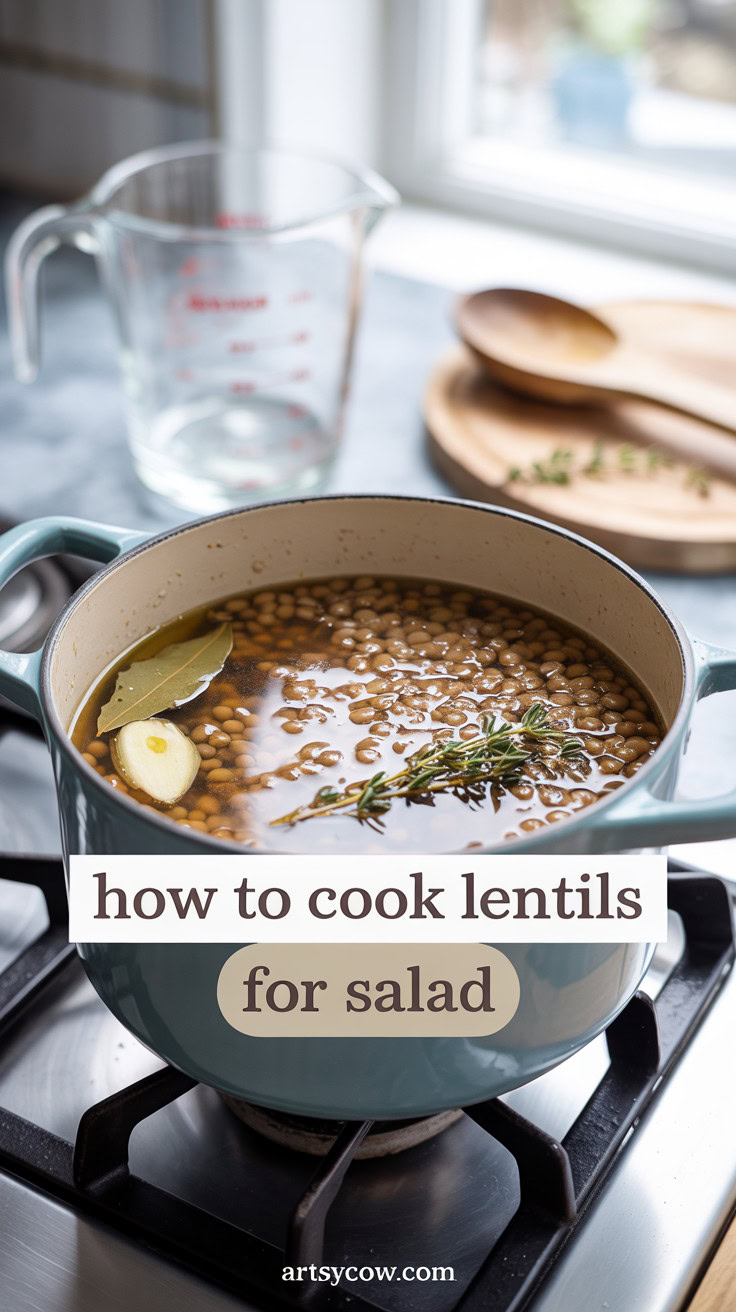 how to cook lentils for salad - pin-2-with-title-Cook them until tender but still firm.-3