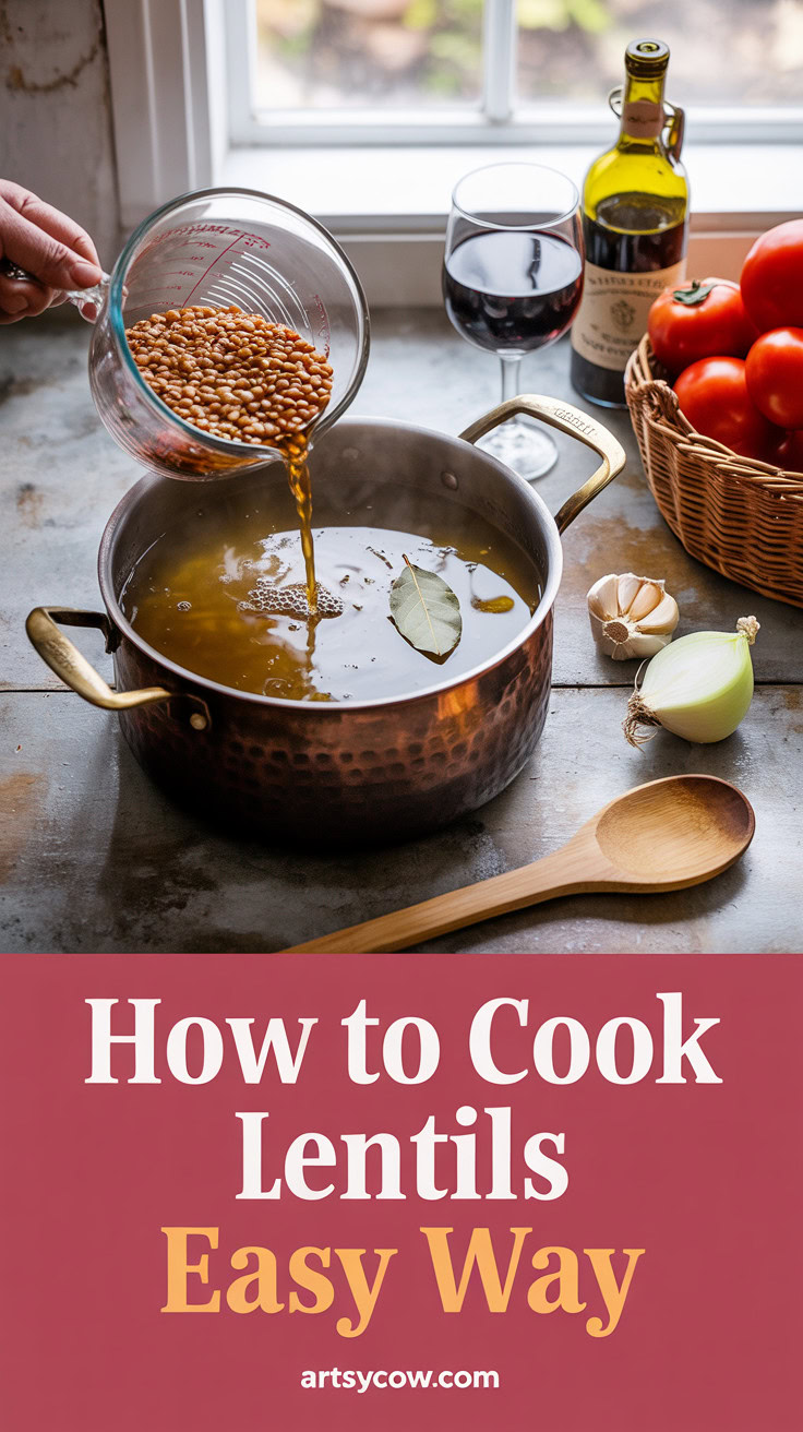 How To Cook Lentils Easy Way - pin-2-with-title-Use plenty of liquid.-4