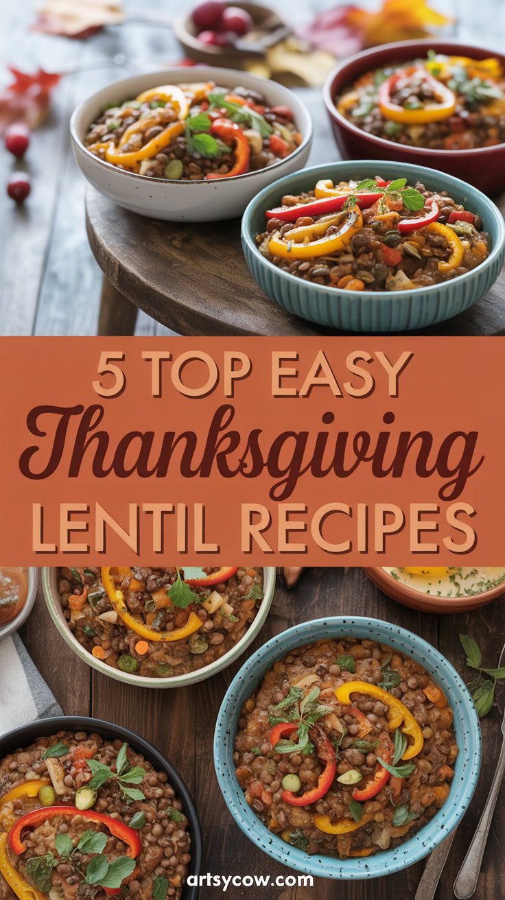Top Easy Thanksgiving Lentil Recipes - pin-3-Thanksgiving Lentil and Herb-Stuffed Bell Peppers-2