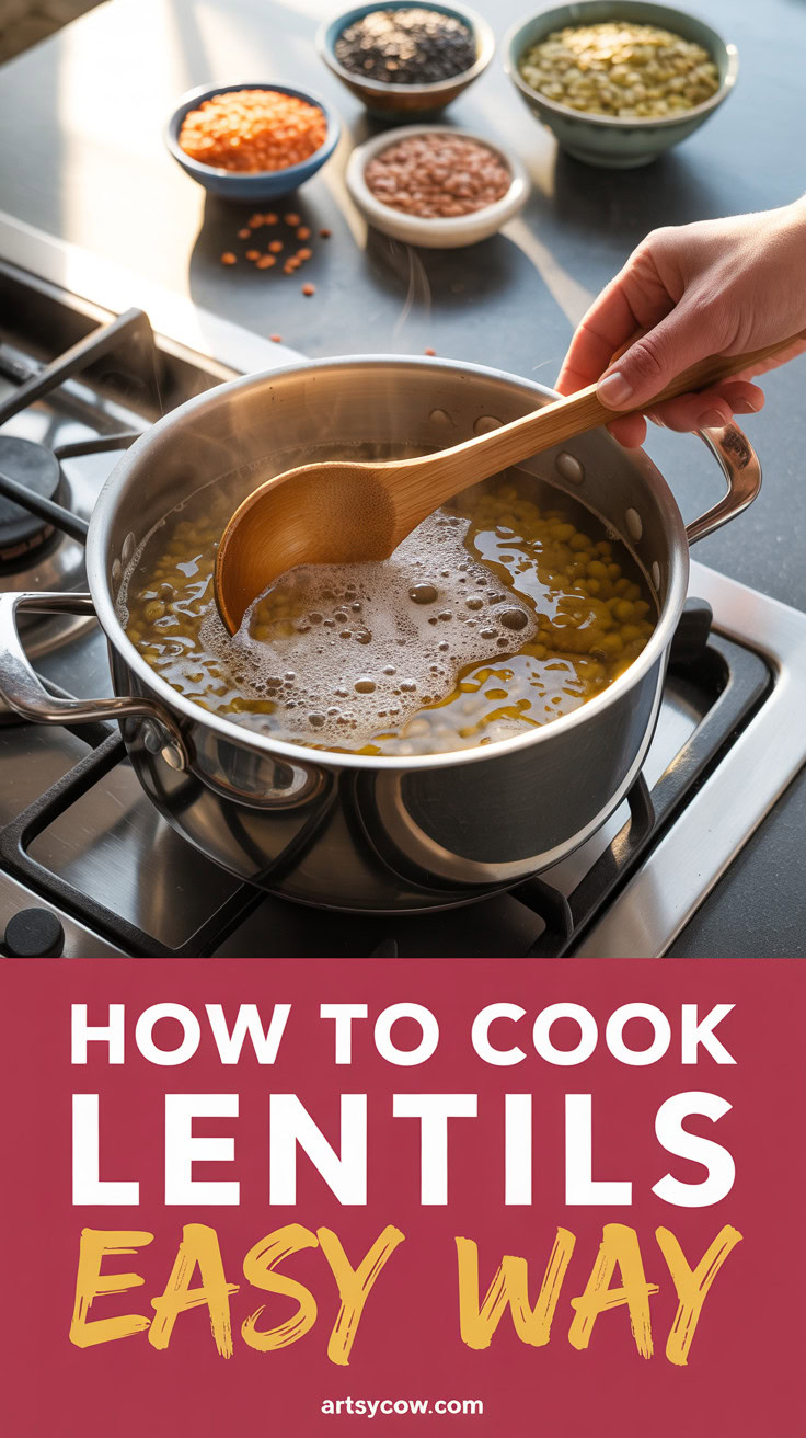 How To Cook Lentils Easy Way - pin-3-with-title-Simmer gently, not hard-boil.-3