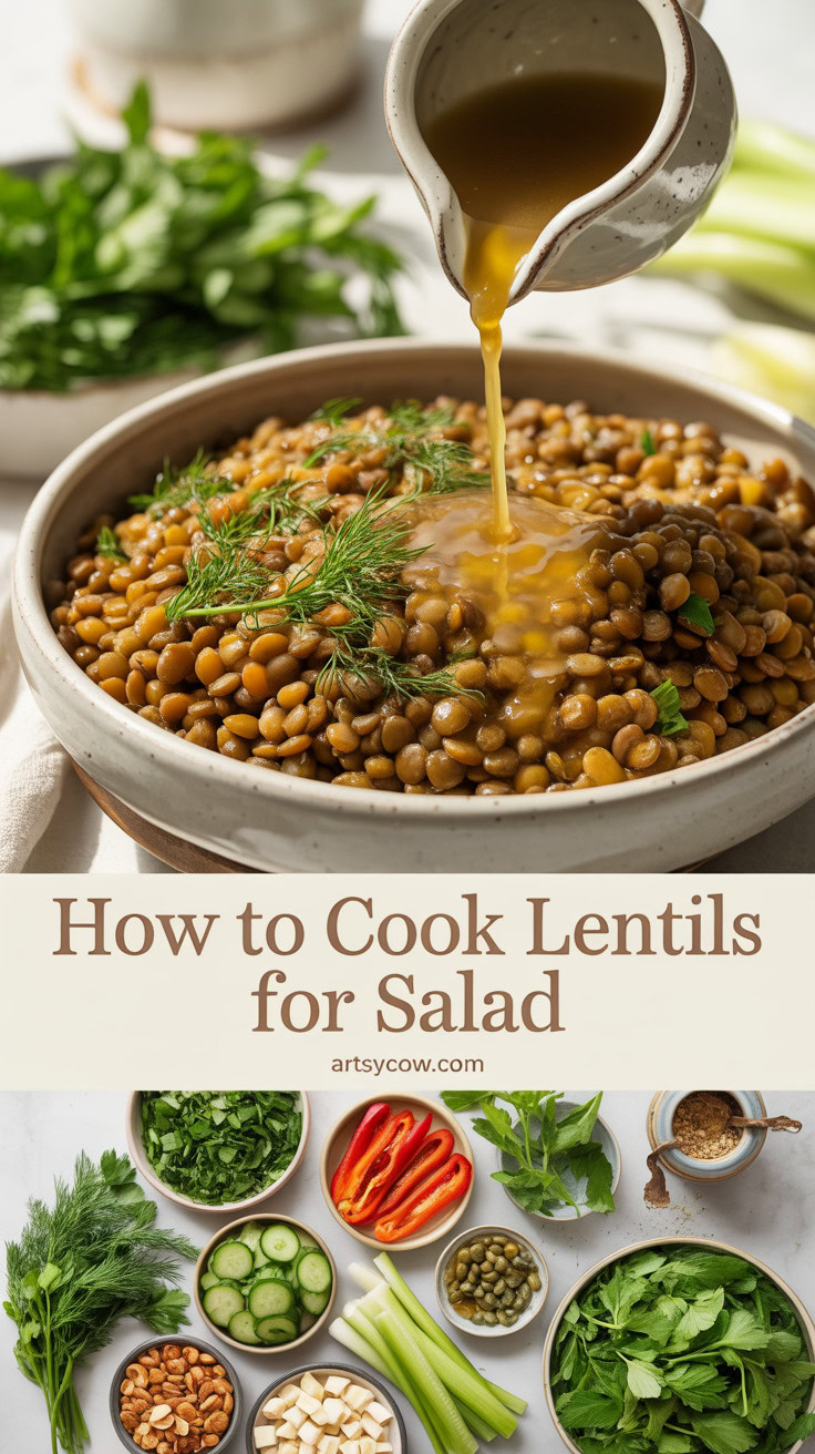 how to cook lentils for salad - pin-5-with-title-Dress them while they're warm.-3