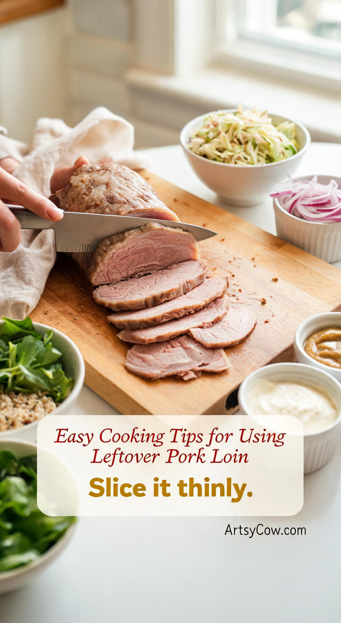 Easy Cooking Tips for Using Leftover Pork Loin - pin-1-with-title-Slice it thinly.-2