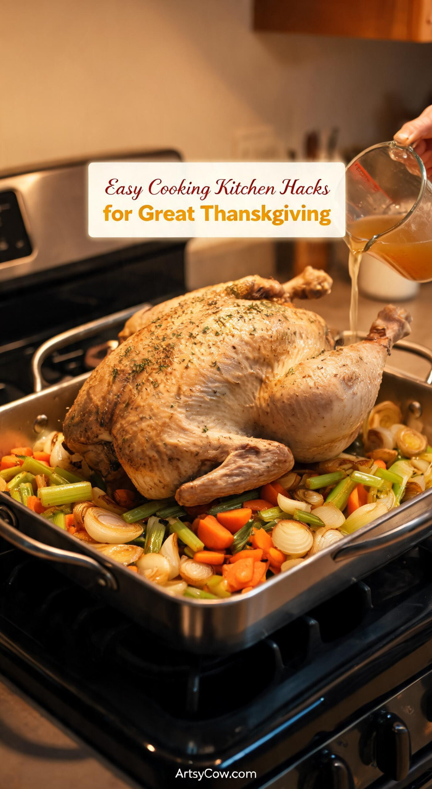 Easy Cooking Kitchen Hacks for Great Thanksgiving - pin-2-with-title-Use vegetables as a roasting rack.-4