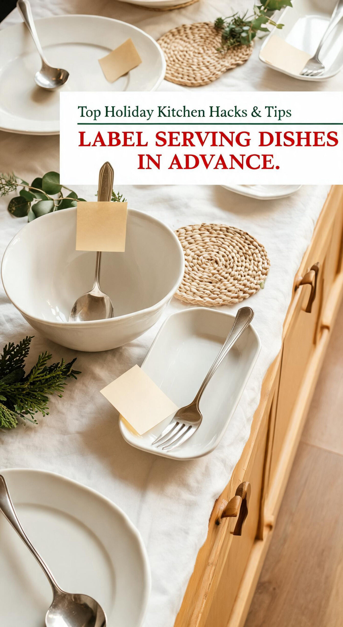Top Holiday Kitchen Hacks & Tips - pin-4-with-title-Label serving dishes in advance.-1