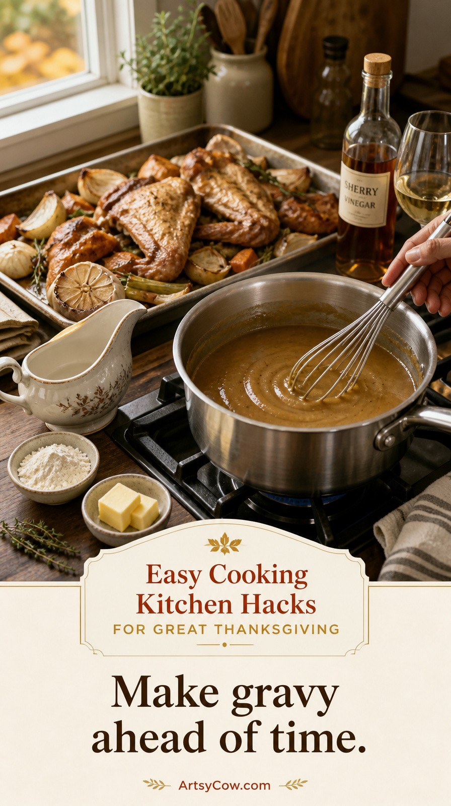 Easy Cooking Kitchen Hacks for Great Thanksgiving - pin-4-with-title-Make gravy ahead of time.-2
