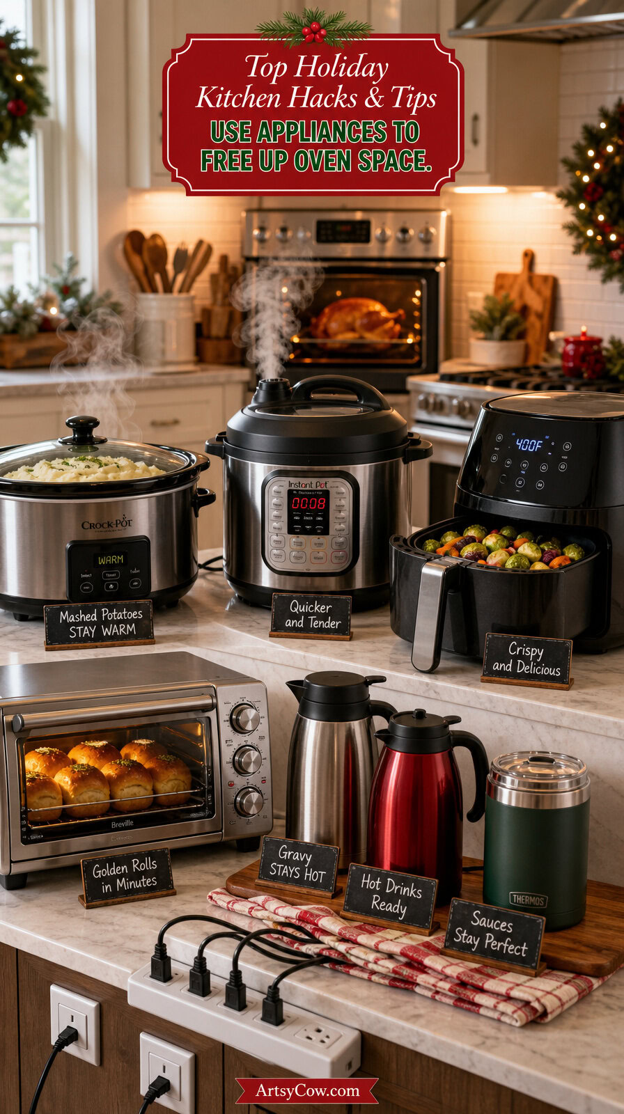 Top Holiday Kitchen Hacks & Tips - pin-5-with-title-Use appliances to free up oven space.-4
