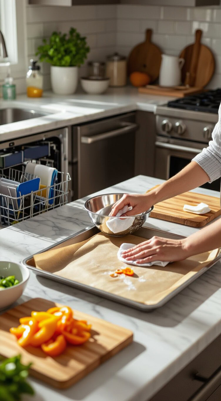 Top Holiday Kitchen Hacks & Tips - pin-6-with-title-Clean as you go.-2