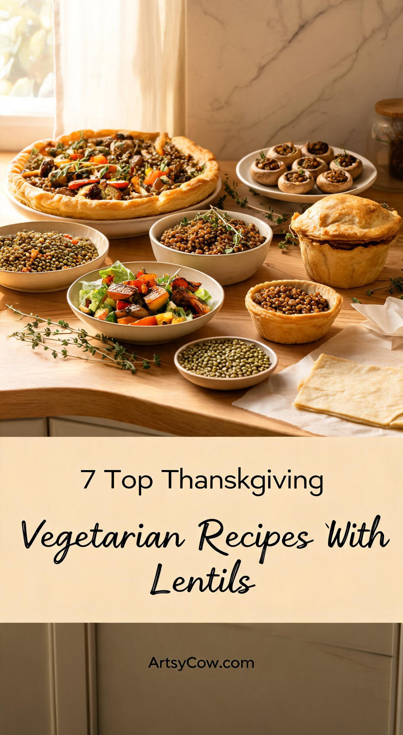 Top Thanksgiving Easy Vegetarian Recipes With Lentils - pin-1-Thanksgiving Lentil and Caramelized Onion Tart-1
