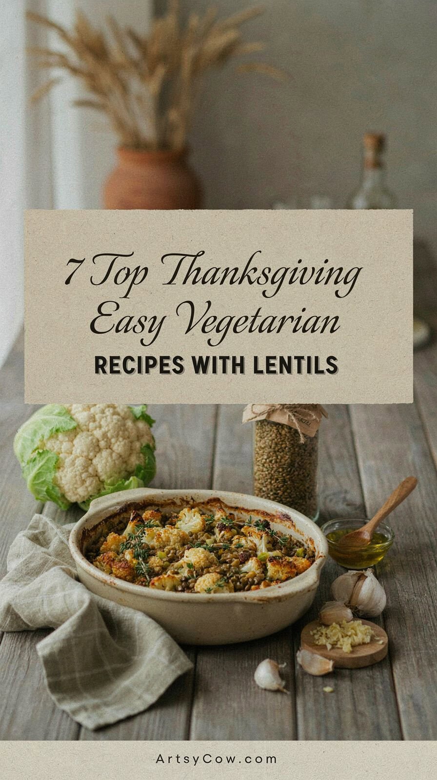 Top Thanksgiving Easy Vegetarian Recipes With Lentils - pin-3-Thanksgiving Lentil and Garlic Mashed Cauliflower-4