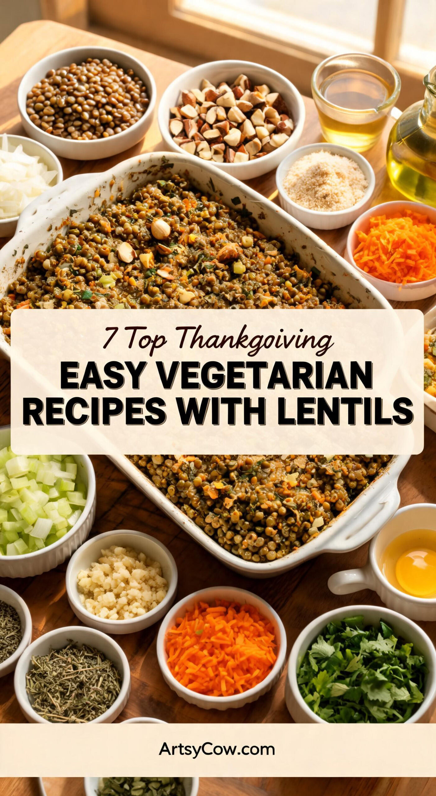Top Thanksgiving Easy Vegetarian Recipes With Lentils - pin-4-Thanksgiving Lentil and Hazelnut Roast-1