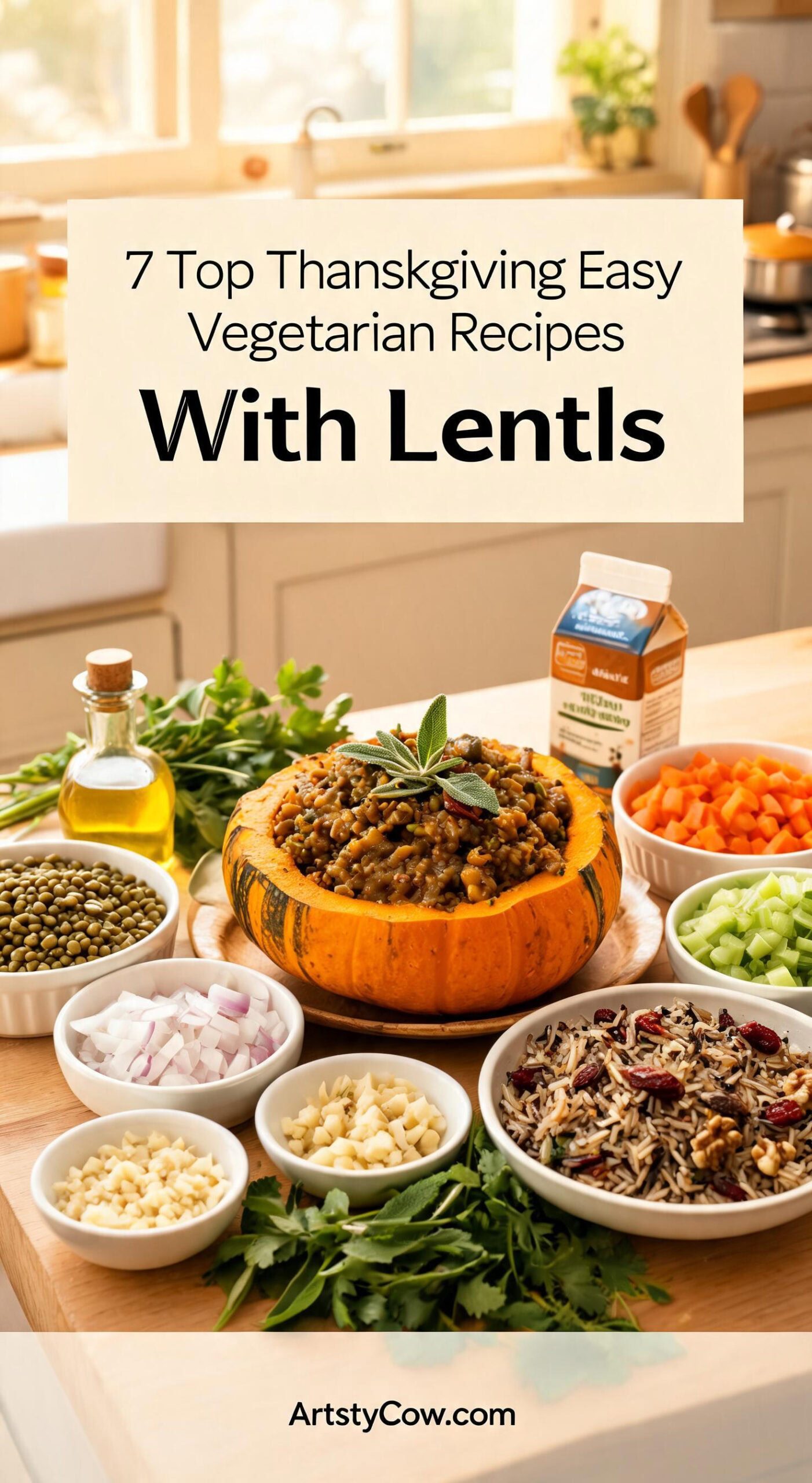 Top Thanksgiving Easy Vegetarian Recipes With Lentils - pin-6-Thanksgiving Lentil and Sage Stuffed Pumpkin-3
