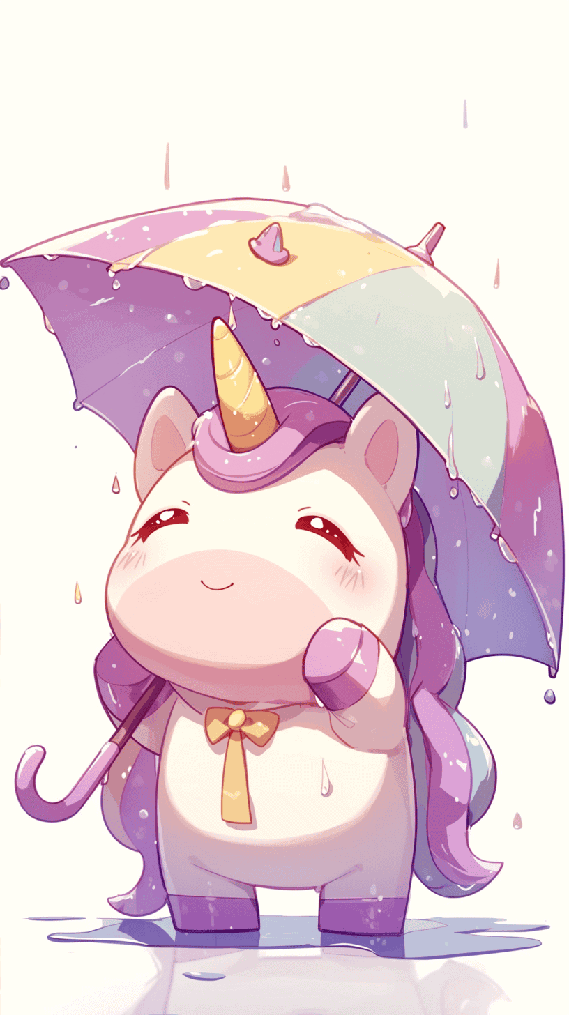 Kawaii Unicorn in the Rain