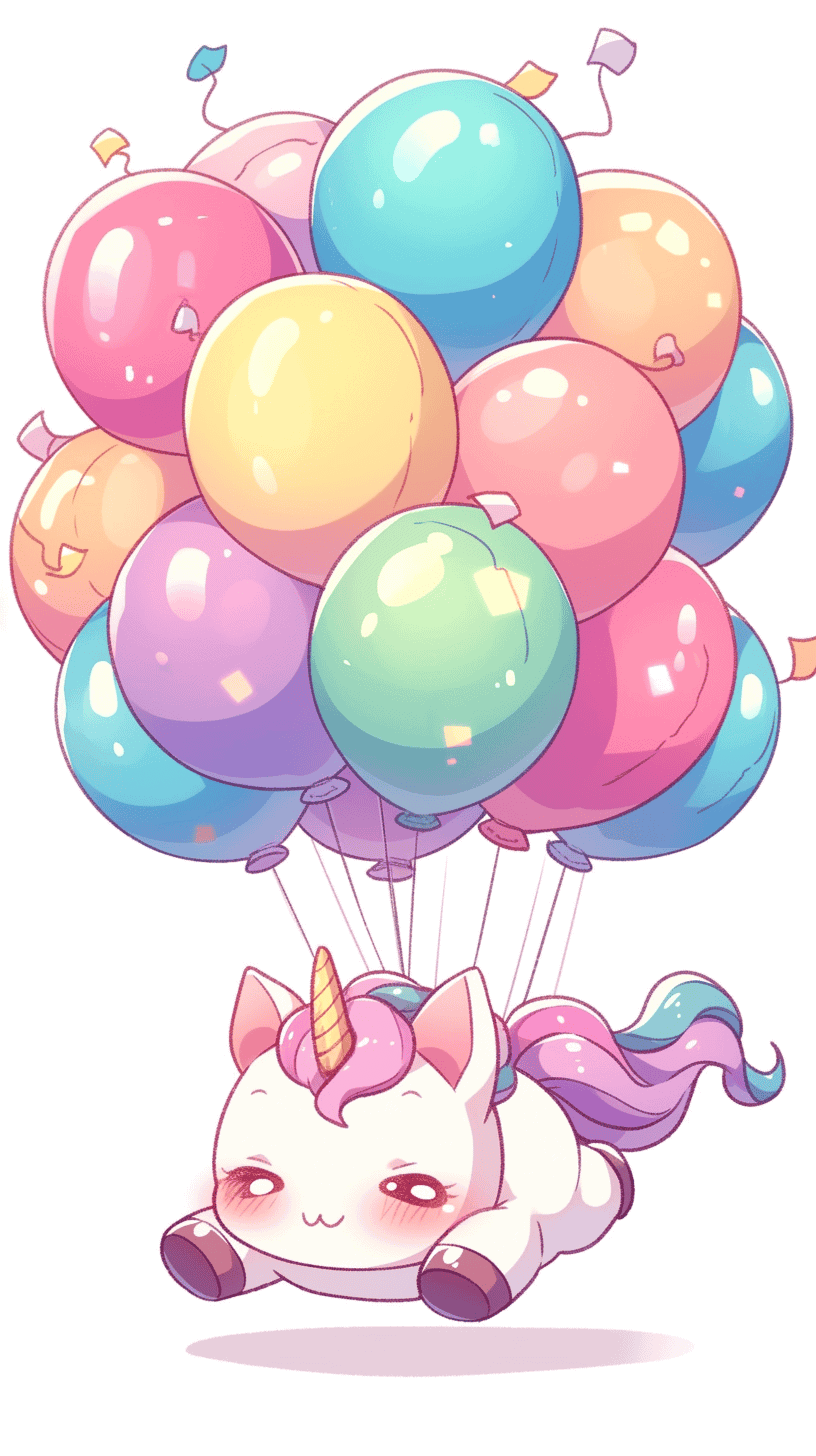 Floating Unicorn with Colorful Balloons