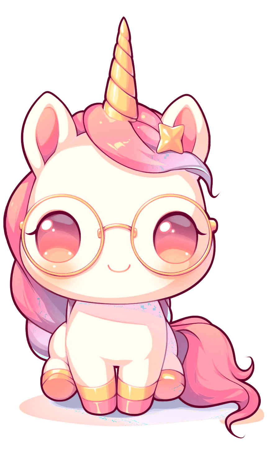 Kawaii Unicorn in Stylish Glasses